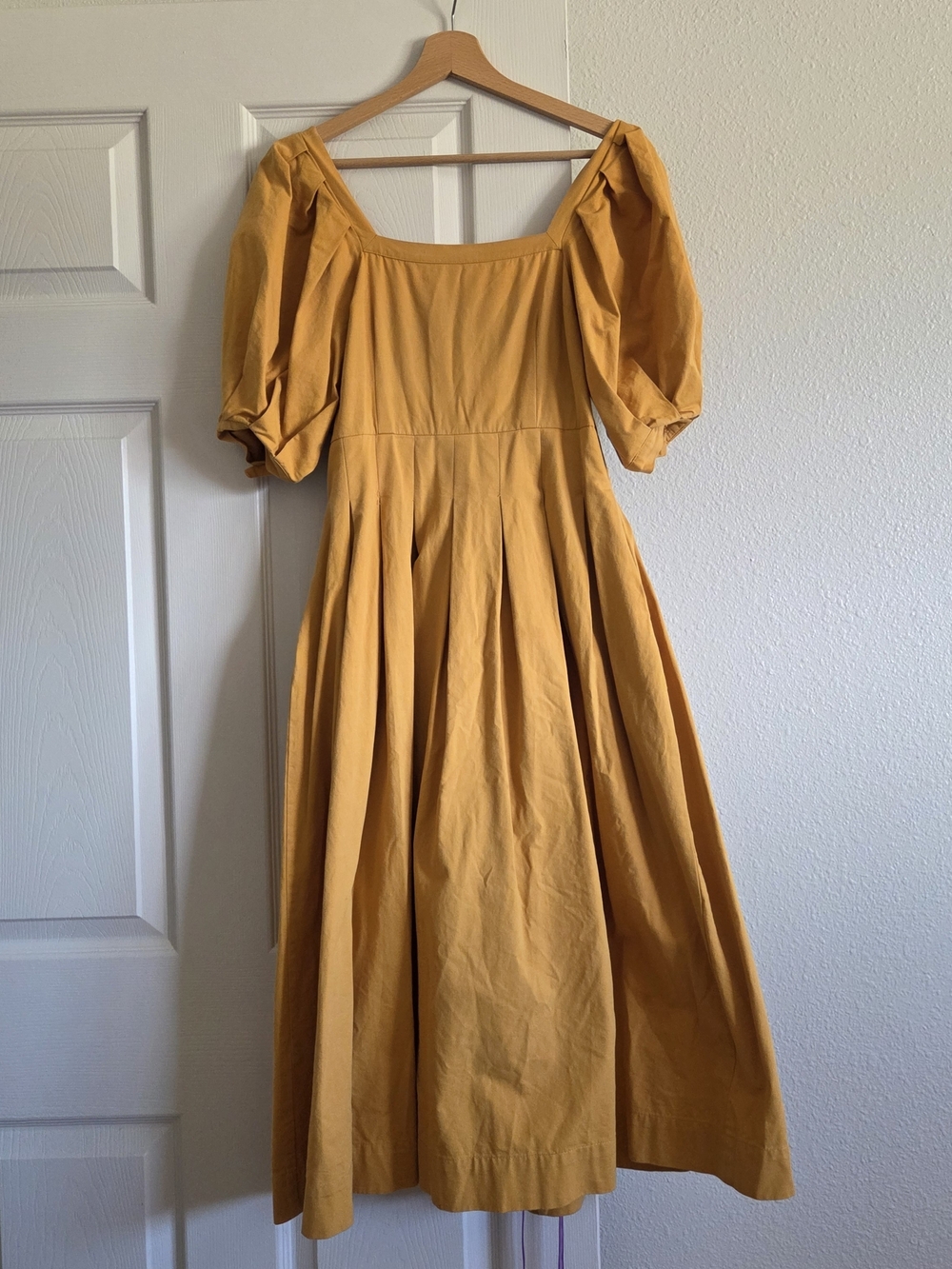 En Saison Square Neck Cotton Midi Dress in Mustard Cotton